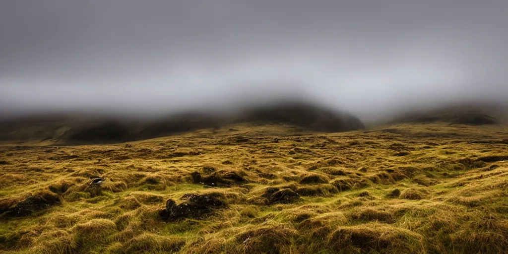 Prompt: Scottish highlands, slight overcast day, fog