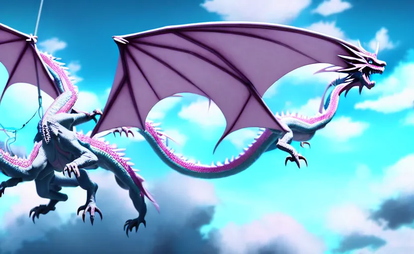 Prompt: a pastel color flying japanese manga dragon, extremely intricate and detailed 8 k cinematic lighting, hyper realism