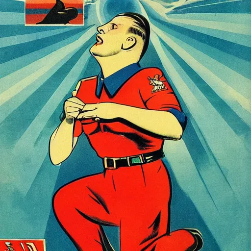 Prompt: winning the national farting contest, soviet propaganda poster art from 1 9 5 0, colored, highly detailed illustration