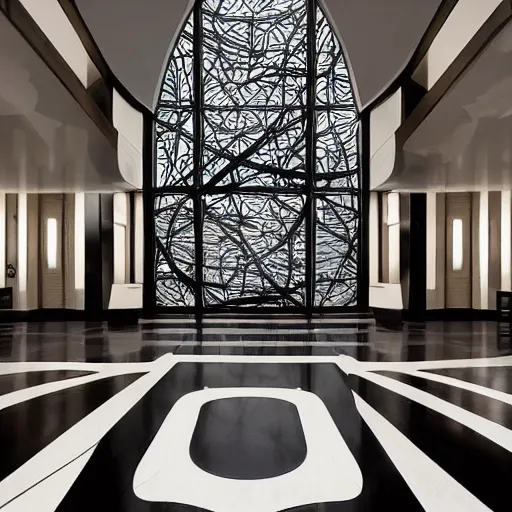 Image similar to extremely detailed ornate stunning beautiful elegant futuristic museum lobby interior by Zaha Hadid