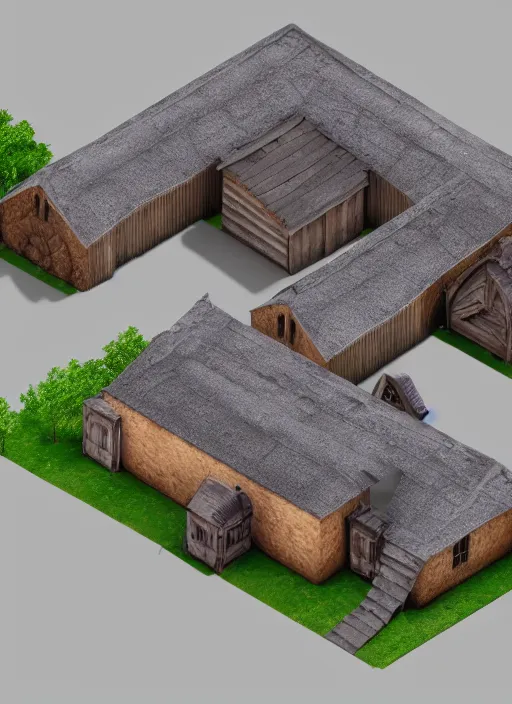 Prompt: isometric medieval bakery building, unreal engine render, 8 k