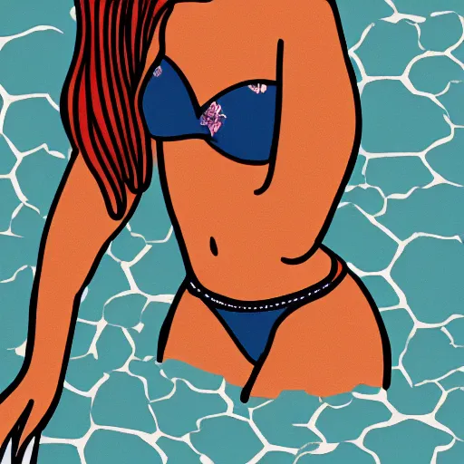 Image similar to a sticker illustration of a woman in a bikini