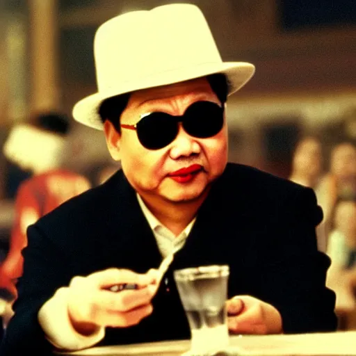 Image similar to xi jinping as raoul duke in fear and loathing in los vegas, cinematic still, hdr ( 1 9 9 8 )