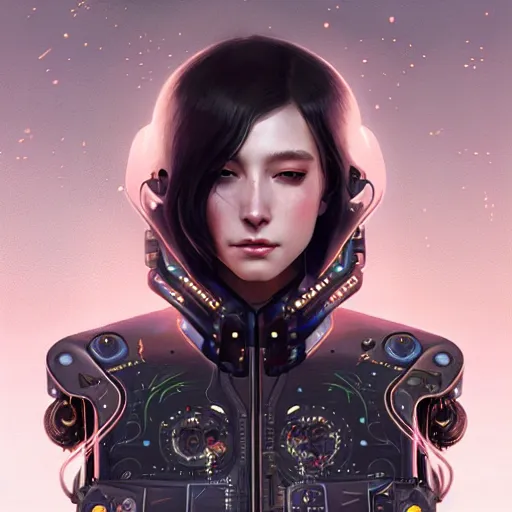 Image similar to portrait of a beautiful cyborg woman, leather jacket, at futuristic cyberpunk tokyo night, sci - fi and fantasy, intricate and very very very beautiful, highly detailed, digital painting, artstation, concept art, smooth and sharp focus, illustration, art by tian zi and wlop and alphonse mucha