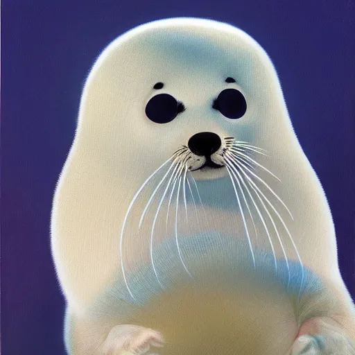 Image similar to portrait of a baby harp seal super hero, oil painting by alex ross