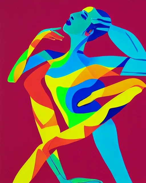 Image similar to beautiful spandex model stretching her body in a difficult pose, flowing lines and curves, 80s Eros, color pop, by Georgia O'Keefe, Alex Yanes and Felipe Pantone, rule of thirds