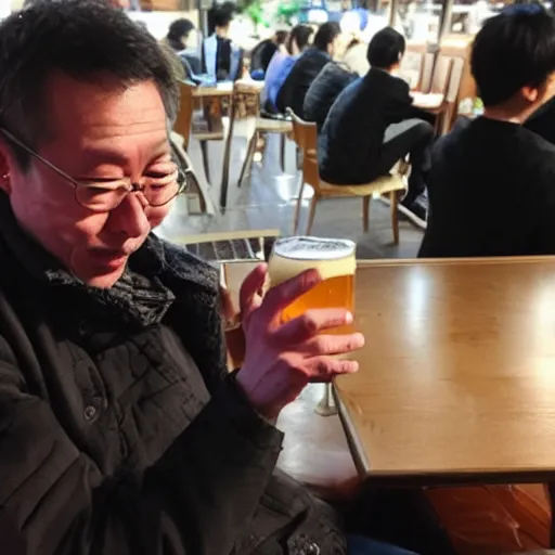 Image similar to Photo of a professor drinking beer in Tokyo