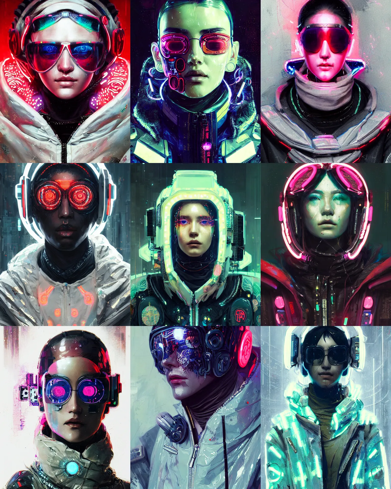 Prompt: detailed portrait trinity, cyberpunk futuristic neon, reflective puffy coat, decorated with traditional Japanese ornaments by Ismail inceoglu dragan bibin hans thoma greg rutkowski Alexandros Pyromallis Nekro Rene Maritte Illustrated, Perfect face, fine details, realistic shaded, fine-face, pretty face
