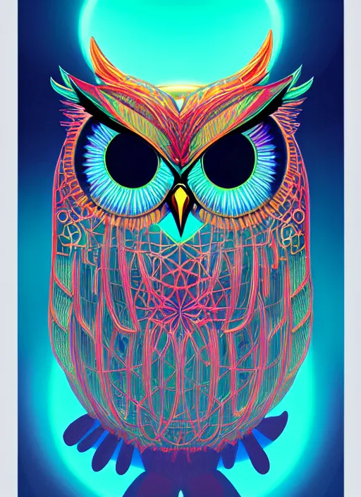 Image similar to symmetry!! product render poster vivid colors divine proportion owl, divine, glowing fog intricate, elegant, highly detailed, digital painting, artstation, concept art, smooth, sharp focus, illustration,