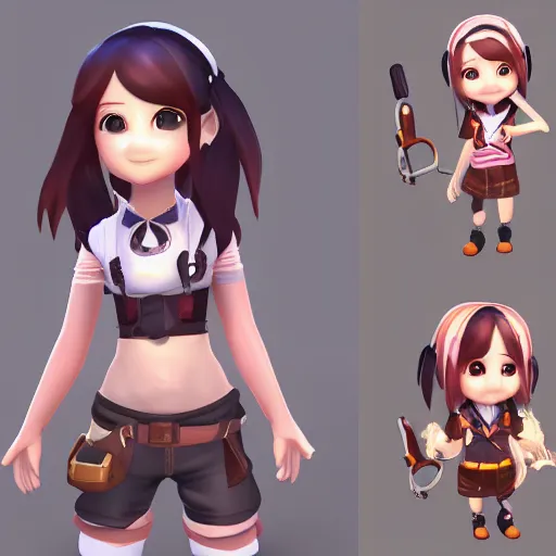 Image similar to female explorer mini cute girl, adoptable, highly detailed, rendered, ray - tracing, cgi animated, 3 d demo reel avatar, style of maple story and aura kingdom, maple story indiana jones, cool clothes, soft shade, soft lighting, portrait pose