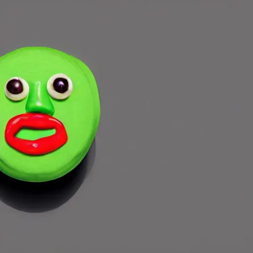 Prompt: photo of the green m & m with the face of borat