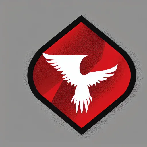 Image similar to geometric white eagle flying above an open black book, icon, red background, vector, simple logo, cgsociety, artstation, octane render