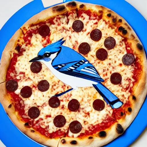 Image similar to bluejay eating pizza