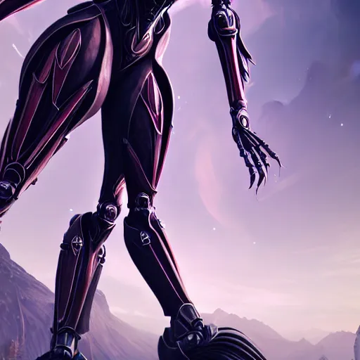 Image similar to high quality bug pov shot, of a highly detailed beautiful Giant female warframe, but as an anthropomorphic robot female dragon, looming over you, unaware of your existence, posing elegantly, highly detailed art, realistic, professional digital art, high end digital art, furry art, DeviantArt, artstation, Furaffinity, 8k HD render, epic lighting, depth of field