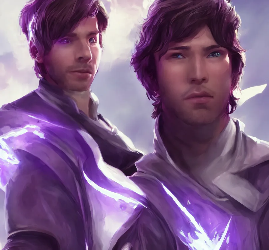 Prompt: solo young male mage + brown hair + purple futuristic clothes, instagram, unreal engine 5, wallpaper, 8 k, ultra detailed, realistic photo, artstation