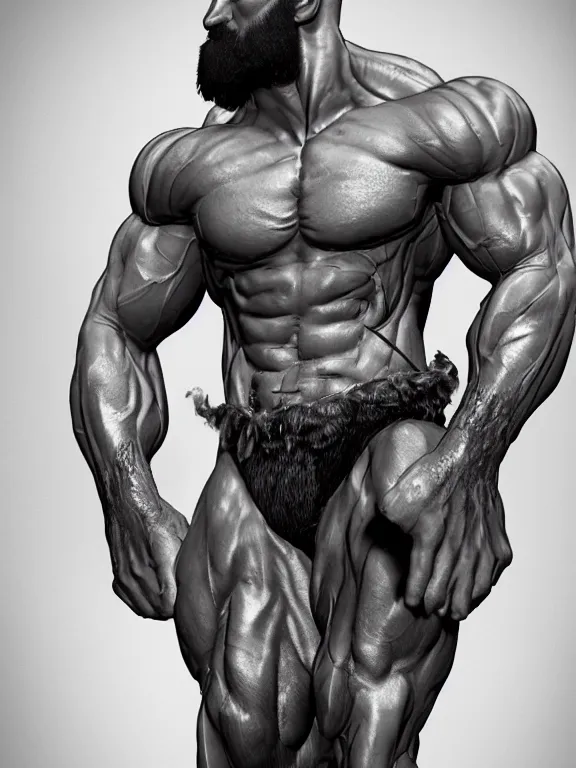 Image similar to a muscular man posing in a seductive way, big beard, bold, hyperrealistic, concept art, octane render, unreal engine 5, trending on artstation, high quality, 8 k, anatomically correct, five fingers, digital art, symmetrical, low contrast, epic scene, cinematic, dramatic lighting, high coherence