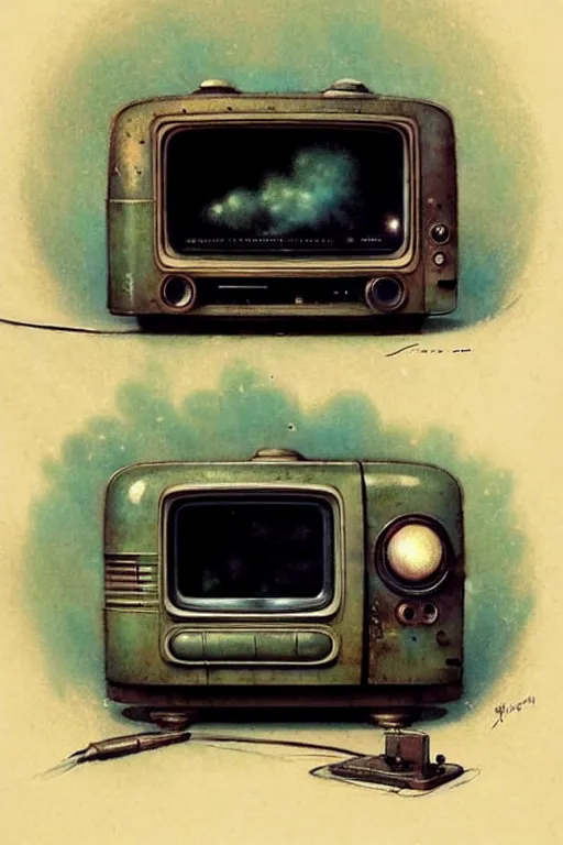 Prompt: (((((1950s steam powered TV . muted colors.))))) by Jean-Baptiste Monge !!!!!!!!!!!!!!!!!!!!!!!!!!!