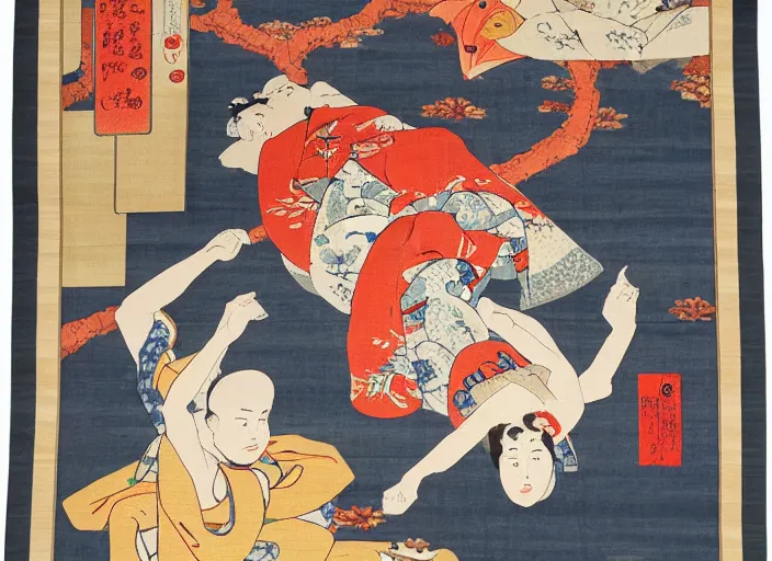 Image similar to Ukiyo-e style tapestry, Japanese, Persian carpet