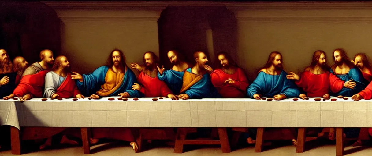 Prompt: donald trump giving speech during the last supper, a painting by leonardo da vinci, ultra - detailed, 8 k