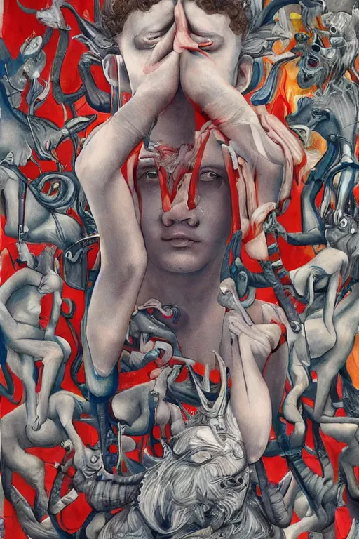 Prompt: magnus carlsen as supreme king of chess, a surrealist painting by james jean, trending on cgsociety, pop surrealism, androgynous, grotesque, angular