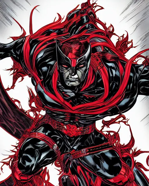 Image similar to hyper detailed comic book cover art of marvels knull, black and red color scheme, by inhyuck lee