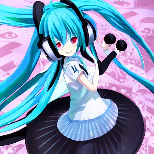 Prompt: Hatsune Miku, anime, official artwork, digital art, music, headphones, DanbooruDatabase