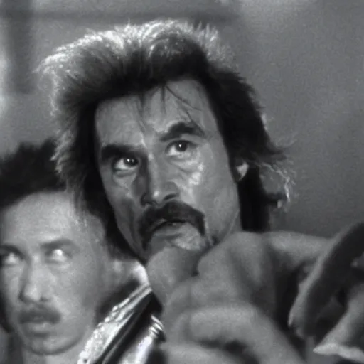 Image similar to Janusz Korwin-Mikke in a still from the movie Big Trouble in Little China (1986)