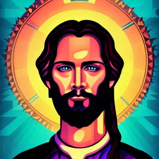 Image similar to Mormon jesus portrait by Tristan Eaton, geometric, trending dribble, behance