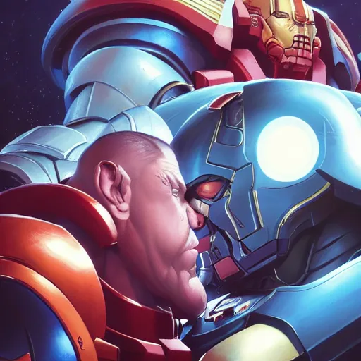 Image similar to portrait of a primaris space marine kissing thanos by jesper ejsing, by rhads, makoto shinkai and lois van baarle, ilya kuvshinov, rossdraws global illumination