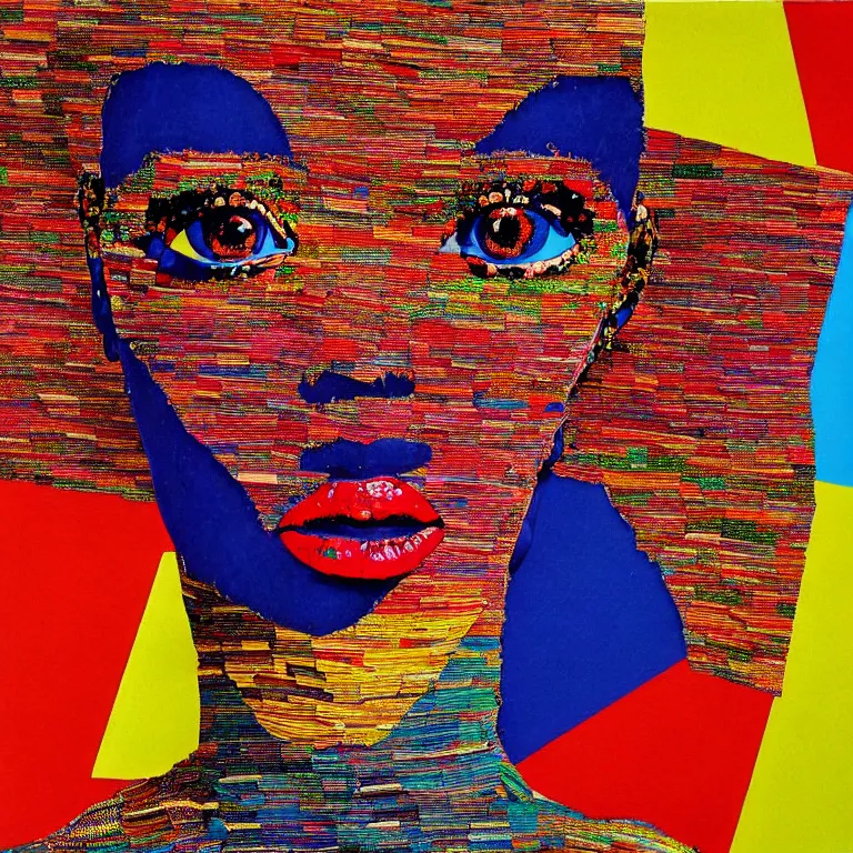 Image similar to beautiful anima girl lost in colors artwork by el anatsui