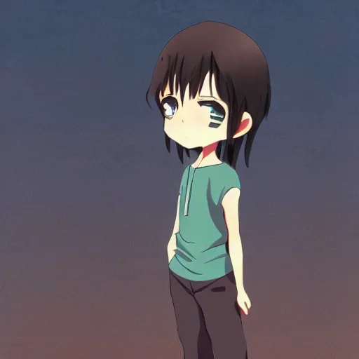 Prompt: stable diffusion ai as a human, anime style chibi, by makoto shinkai