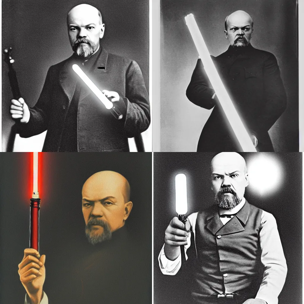 Prompt: vladimir lenin holding a light saber