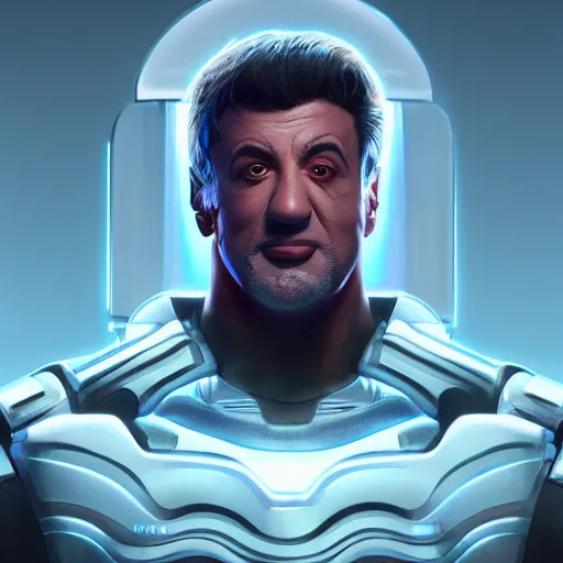 Prompt: portrait of a cyborg sylvester stallone, metallic skin, led lights, high technology inplants, mattepainting concept blizzard pixar maya engine on stylized background splash comics global illumination lighting artstation lois van baarle, ilya kuvshinov, rossdraws