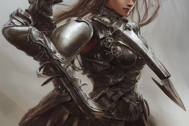 Image similar to a finely detailed portrait of an attractive young woman, clothed in battle armor, olive skin, long dark hair, beautiful bone structure, symmetrical facial features, intricate, elegant, digital painting, trending on Artstation, concept art, smooth, sharp focus, illustration, from Metal Gear by Ruan Jia and Mandy Jurgens and Artgerm and and william-adolphe bouguerea, award winning