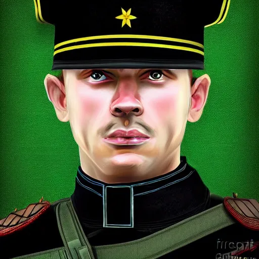 Prompt: russian warrior in a black uniform with a green beret digital art, 8 k, character, realism, anime, portrait