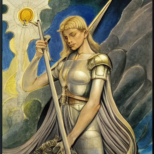 Prompt: jeanne d'arc in the style of william blake, terese nielsen, isolde, 8 k resolution