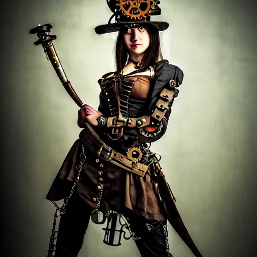 Image similar to photo of a female steampunk warrior