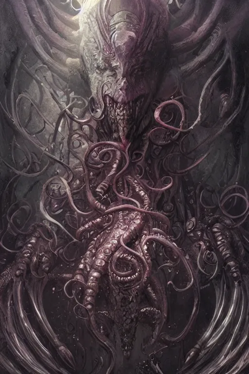 Image similar to the elder god slaanesh, dark, intricate, highly detailed, smooth, artstation, digital illustration by ruan jia and mandy jurgens and artgerm and wayne barlowe and greg rutkowski and zdzislav beksinski