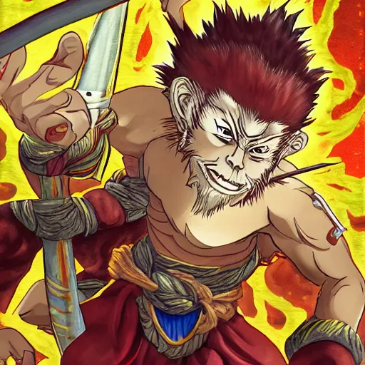 Prompt: sun wukong the monkey king in the art style of demon slayer