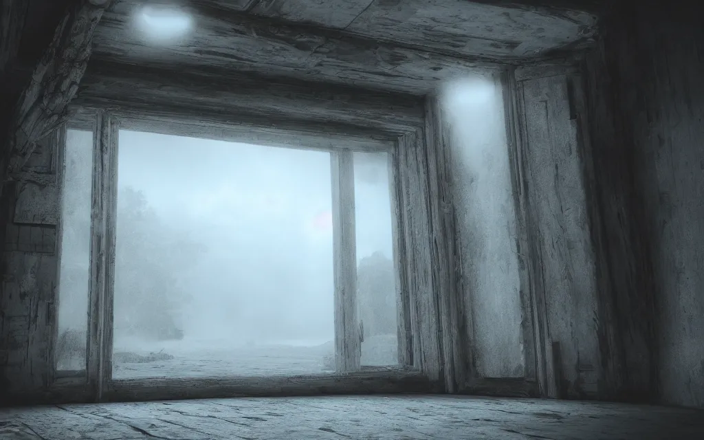 Image similar to atmospheric, mist, epic, photorealistic, realistic, rule of thirds, extremely detailed, 4 k, 8 k, unreal engine 5 render, rim lighting, rtx, ray traced lighting, shot on 3 5 mm, film grain, looking through a window frame