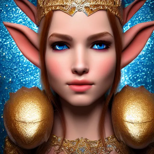 Image similar to beautiful elf queen, eye contact ,highly detailed, 4k, HDR, smooth, sharp focus, hyper realistic, high resolution, award-winning photo