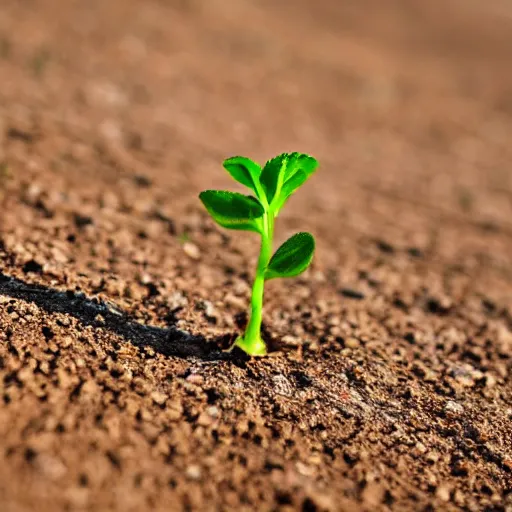 Image similar to a single sprout grows in a barren desert, low angle 8k HD nature photo