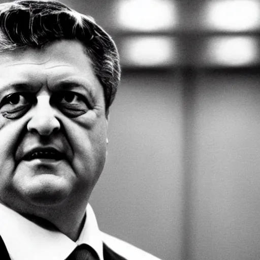 Image similar to Petro Poroshenko as the American Psycho, cinematic still