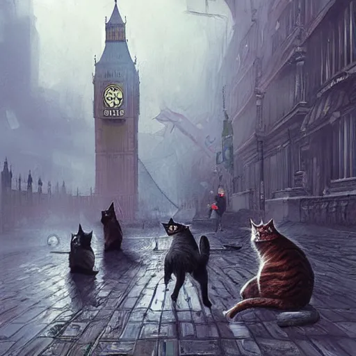 Image similar to cat zombies in london by geog darrow greg rutkowski