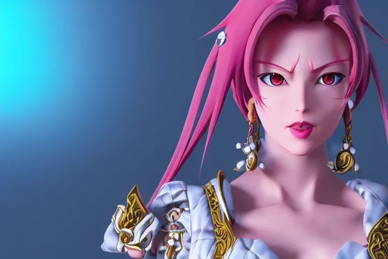 Image similar to character lina inverse from anime slayers ( 1 9 9 5 – 2 0 0 9 ), rendered in cinema 4 d and octane and unreal engine 5, hyperrealism, full body photogenic shot, digital render, cinematic lighting ornate earrings, 8 k resolution, masterpiece work