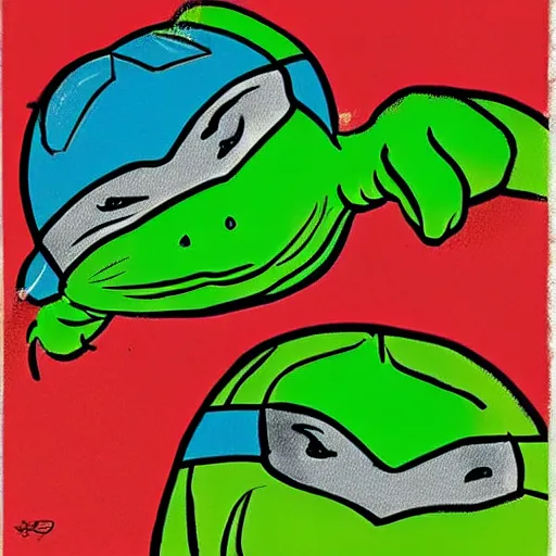 Image similar to ninja turtles in the style of andy warhol, pop art