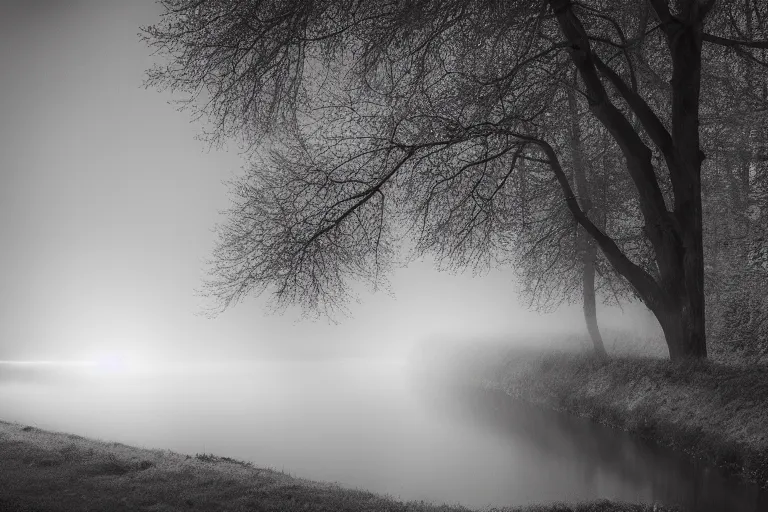 Prompt: masterpiece lomography photography of ( pont ambroix at ambrussum ), one single arch, realistic, detailed, cinematic lights, 8 k, long exposure, trees, fog in the background, monochromatic soft blue tones, by gustave courbet, moonlight, artstation, deviantart, fireflies