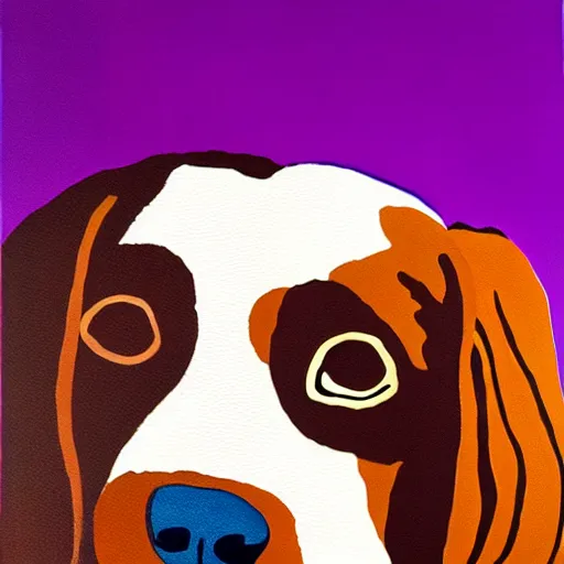Prompt: painting of a brown and white spaniel at a smokey bar with a Martini, pop art, light effect, bold colours