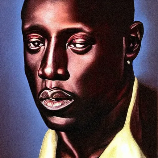 Image similar to Wesley Snipes masterpiece portrait painting by Caravaggio, Chiaroscuro lighting