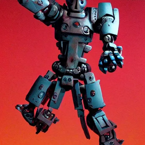 Image similar to A warforged from Dungeons & Dragons looking like the BIONICLE Keetongu, with one red glowing eye and eldritch styled tattoos on his arms, art by Christian Faber